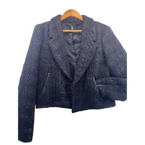 Kenneth Cole Womens Blazer Jacket Sz L Black/Blue Plaid Boucle Modern City Biz